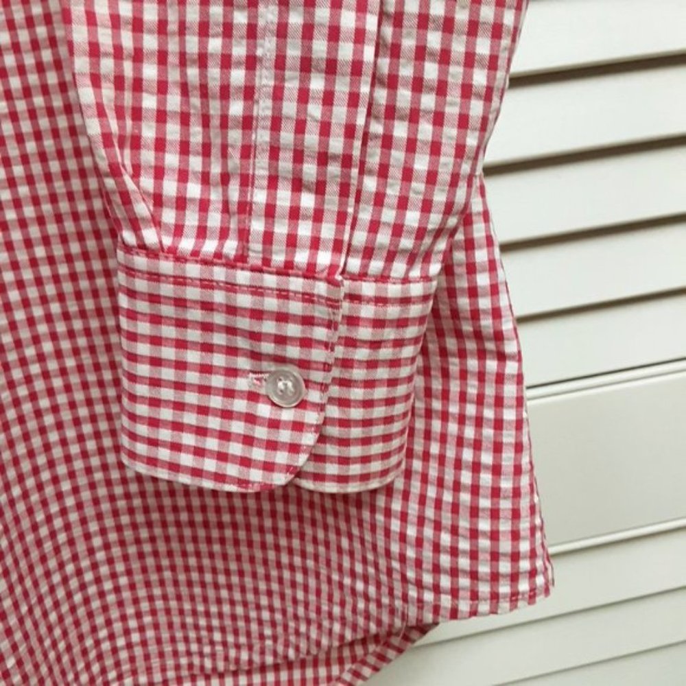 J.Crew Mens Red White Gingham Button Front Long Sleeve Shirt Small - Picture 4 of 9
